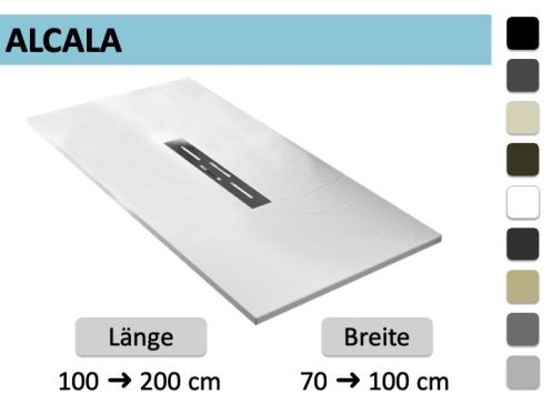 Duschwanne 100 cm, zentraler Abfluss, extra flaches Harz - ALCALA