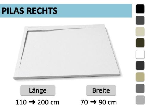 Extra-flache Duschwanne mit Ablauf in der rechten Ecke – PILAS DROITE