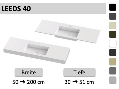 Maßgefertigte Waschtischplatte mit geringer Tiefe zur Wandmontage oder zum Einbau – LEEDS 40