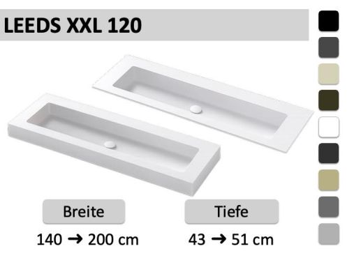 Maßgefertigter XXL-Doppelwaschtisch zur Wandmontage oder zum Aufsetzen – LEEDS XXL 12
