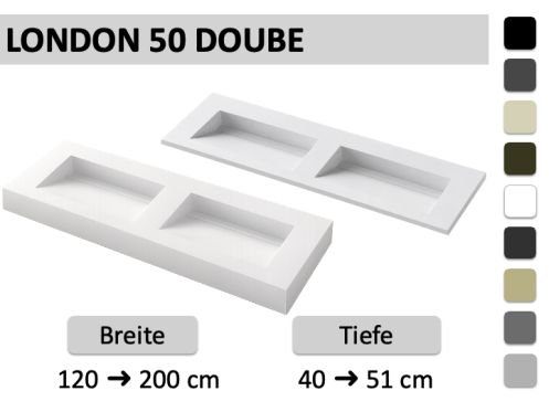 Doppelwaschbecken, Hänge- oder Einbaurinne – LONDON DOUBLE 50