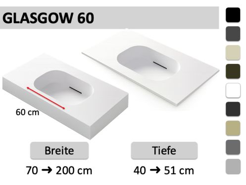 Hänge- oder Einbau-Becken mit Becken 60 cm– GLASGOW 60
