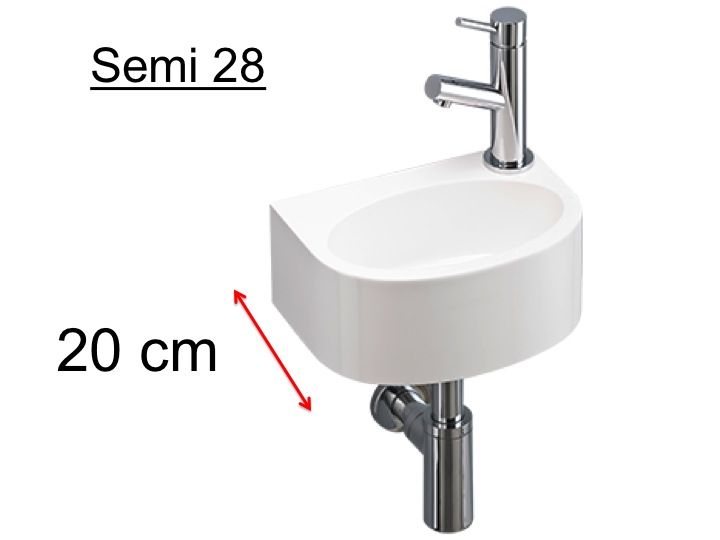 Waschbecken halb abgerundeten ultra-kleinem, Mineralharz, Tiefe 20 cm